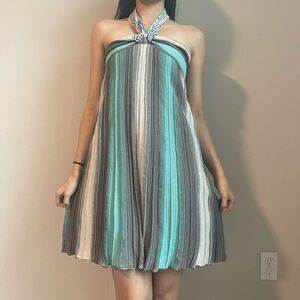 Stunning Missoni blue and white striped halter tube dress with tie at the neck
